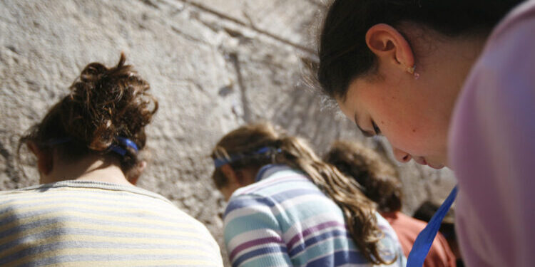 Hundreds of children pray for rain at the Western Wall in Jerusalem's Old City. February 26, 2009.