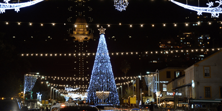 (Decorated Christmas trees and colorful lights seen in the German colony, in the Northern Israeli city of Haifa, a few days before Christmas, December 22, 2014. Photo by Sapir Bronzberg/FLASH90)