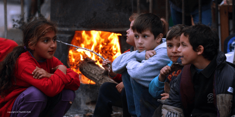 ENCAMPMENT, FIRE, HOMELESS, WINTER, CHILDREN