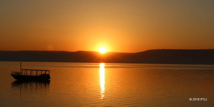Sunrise over sea of Galilee